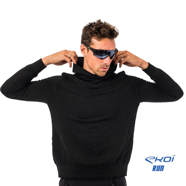 Hoodie EKOI RUN Blauw Zwart Hoodie EKOI RUN Blauw Zwart